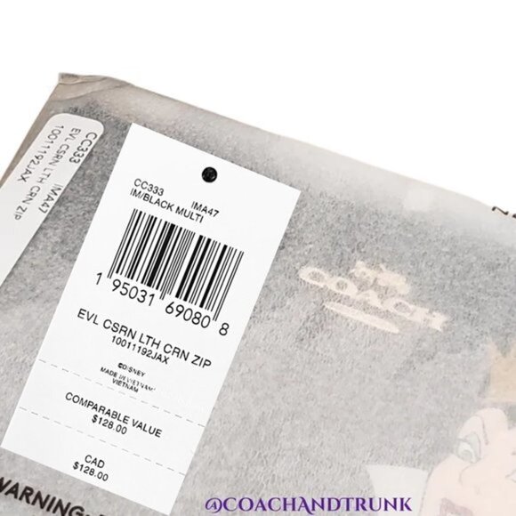 COACH Disney X Coach Leather Corner Zip Wristlet With Evil Queen Motif NWT - Picture 9 of 10